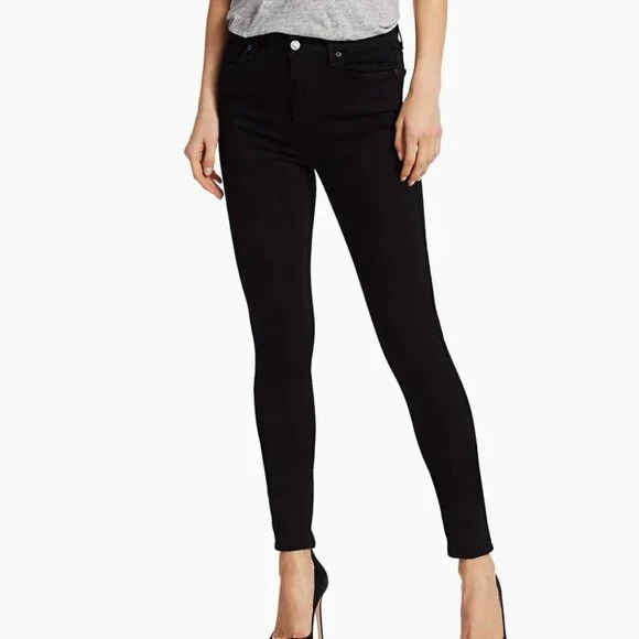 7 For All Mankind 'Slim Illusion Luxe' High Waist Skinny Jeans (Black) Size 31 - Picture 1 of 7